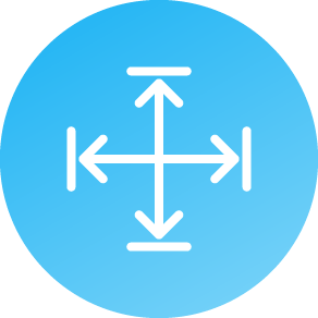 Light blue circular icon with two arrows crossing